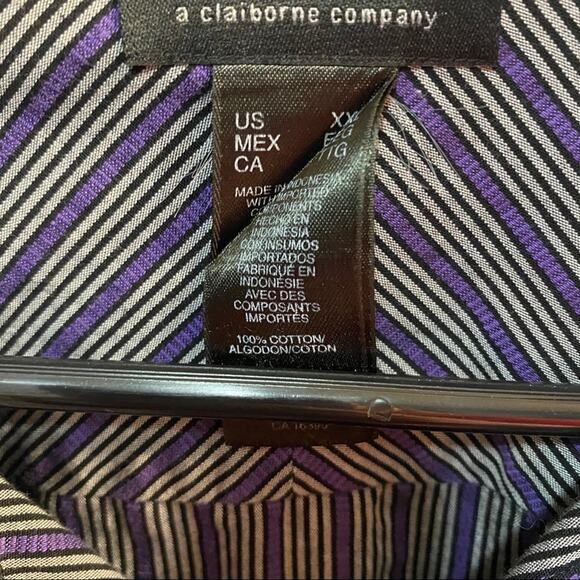 Axcess by Liz Claiborne Button Down Shirt Men's Size XXL Black Purple Stripes - Picture 7 of 8